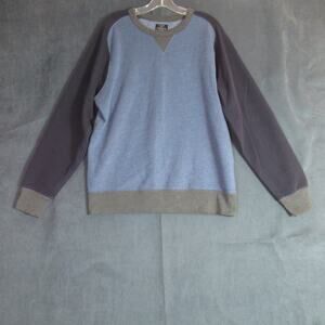 J Crew Sweatshirt Mens Large Blue Gray Fleece Pullover Raglan Sporty Preppy